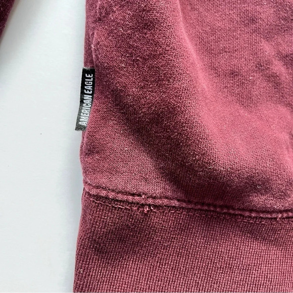 American Eagle AEO Super Soft Slub Hoodie T-Shirt Burgundy Comfy Sweatshirt Sz S - Picture 14 of 16